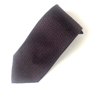 Rooster All Silk Tie Burgundy Geometric Medallion Hand Printed Italy USA Vintage